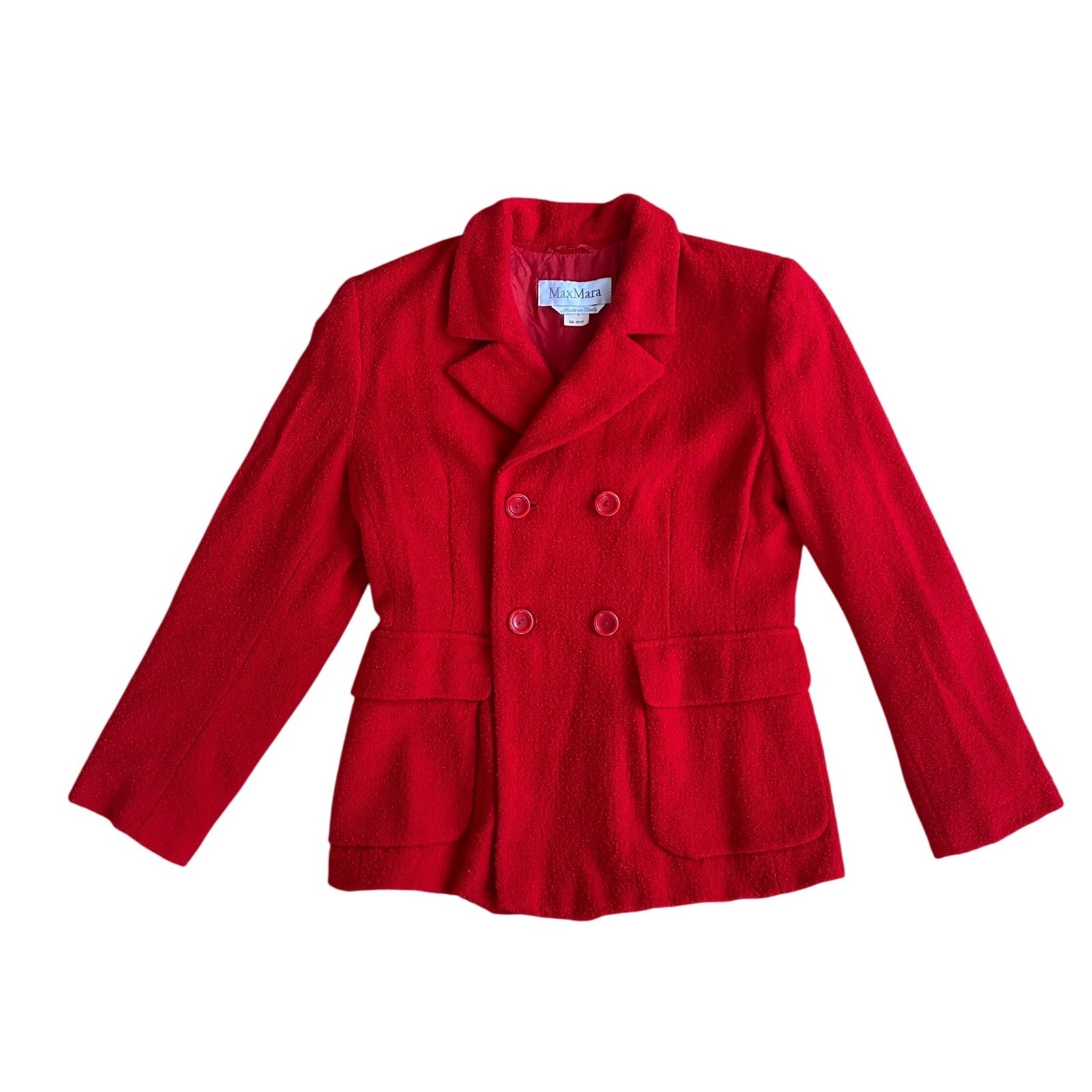 Max Mara Vintage Red Wool Double Breasted Blazer Jacket Made In Italy Size 6
